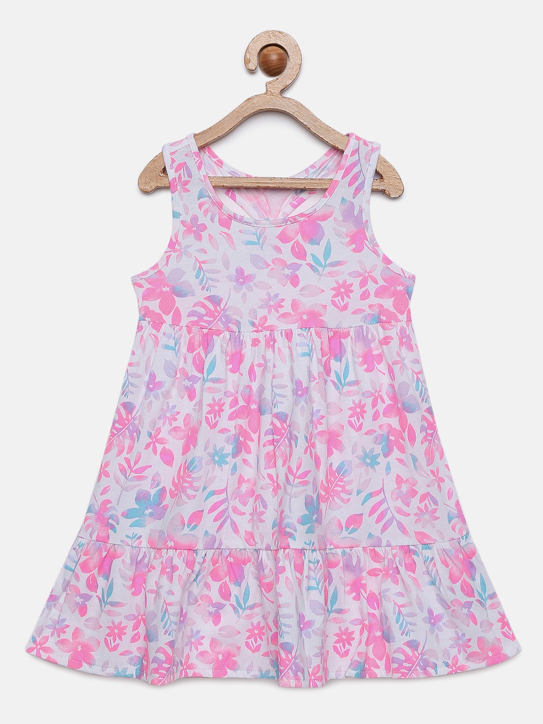 

OSHKOSH Bgosh Girls Off-White & Pink Printed Tiered Empire Dress