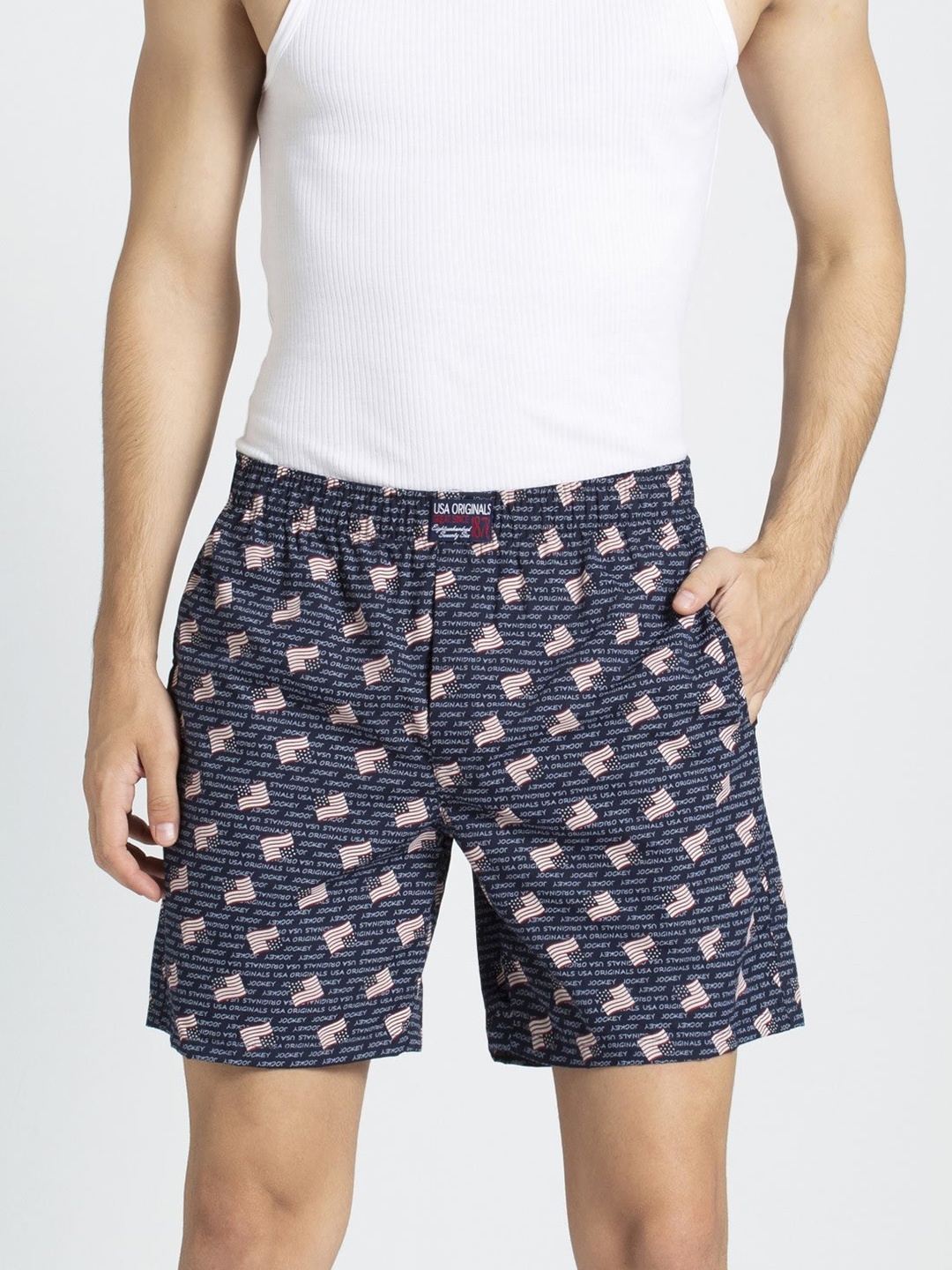

Jockey Men Blue & Grey Printed Boxers US57-0205, Navy blue