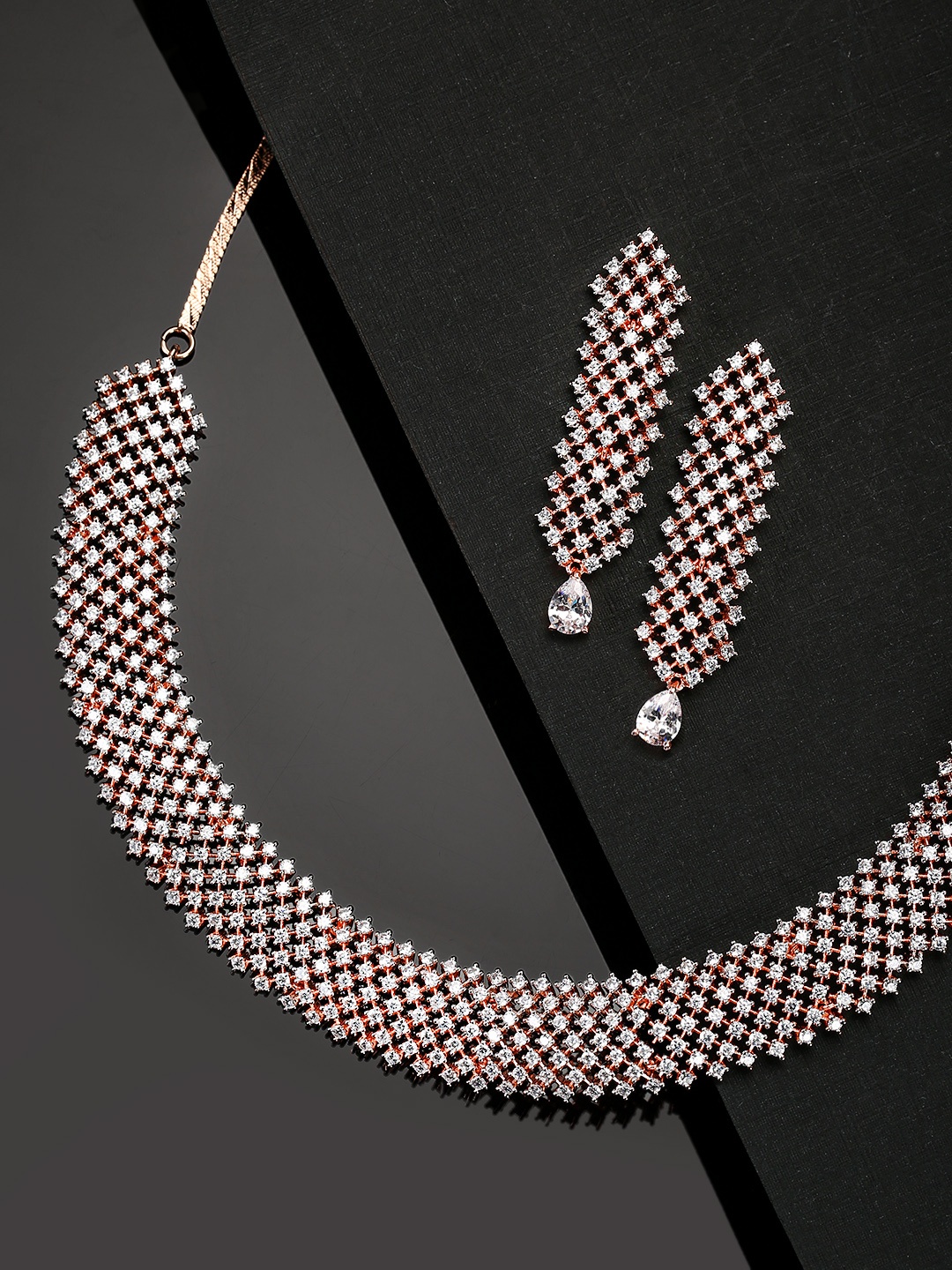 

Priyaasi Rose Gold-Plated American Diamond Studded Handcrafted Jewellery Set