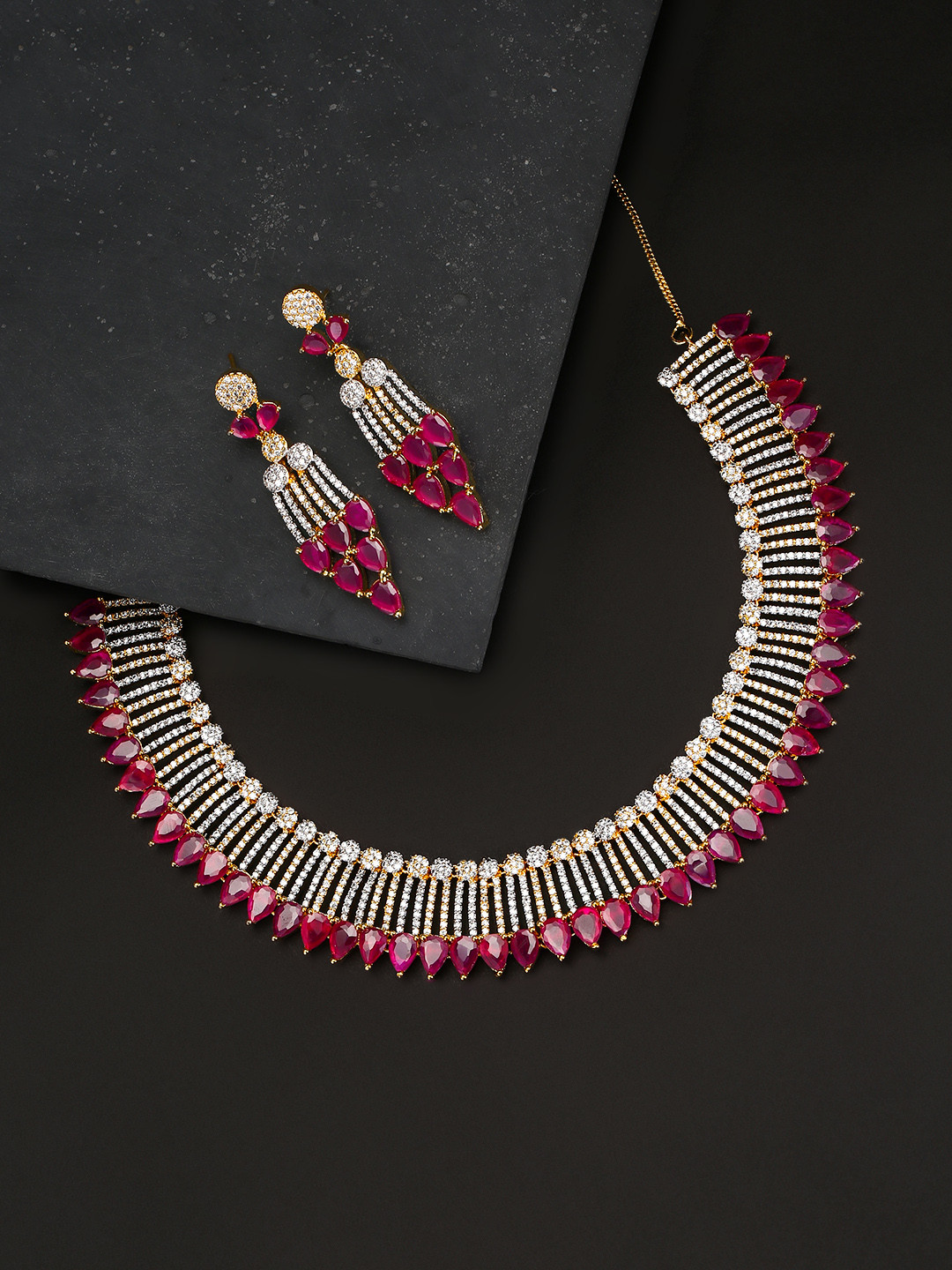 

Priyaasi Pink Gold-Plated American Diamond Studded Handcrafted Jewellery Set