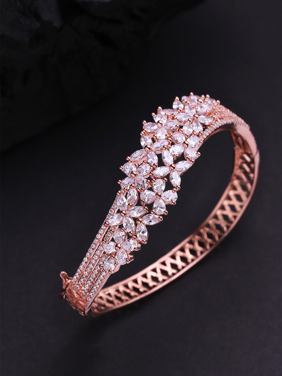 

Priyaasi Rose Gold-Plated AD-Studded Handcrafted Bangle Style Bracelet