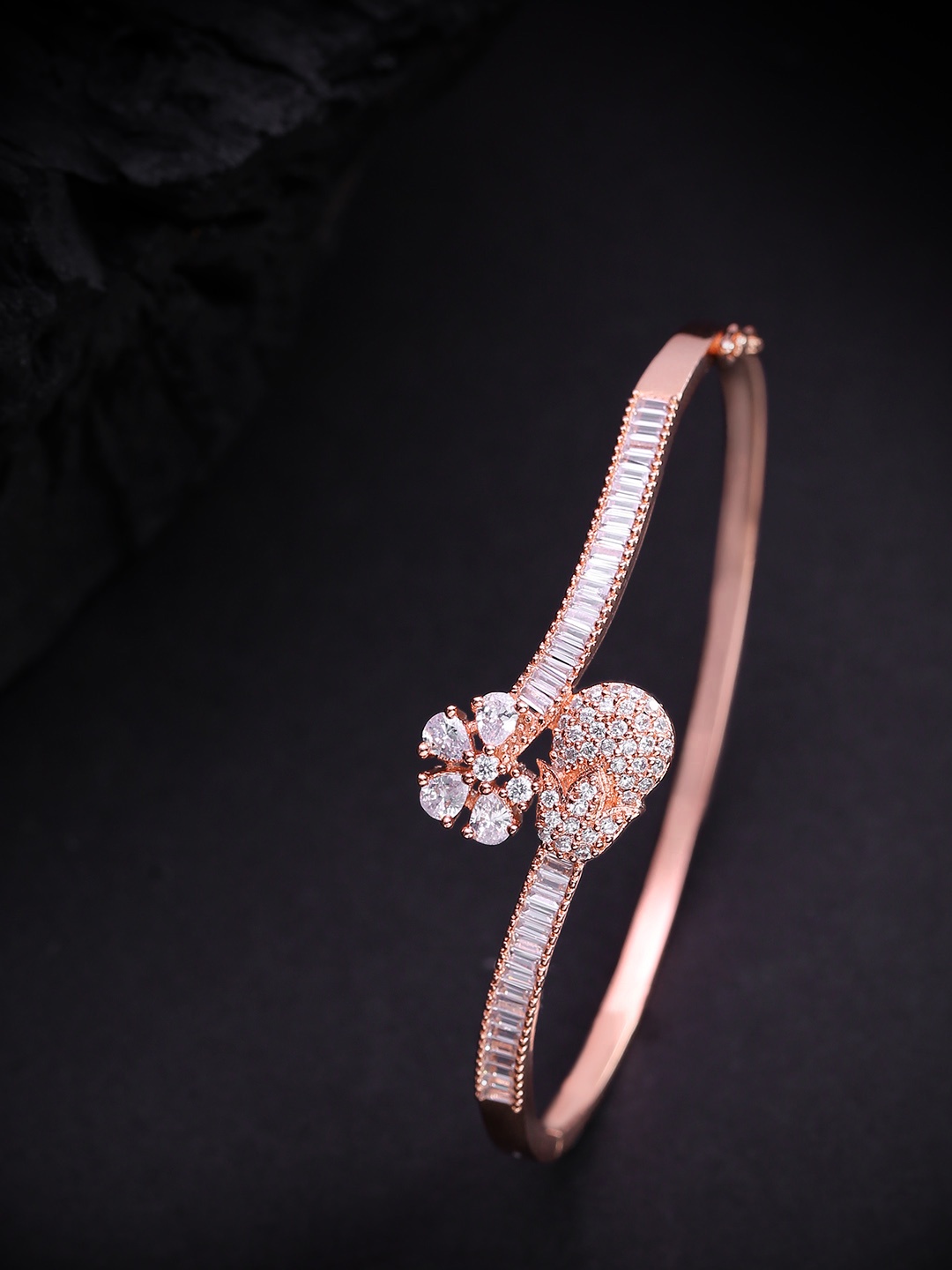 

Priyaasi Rose Gold-Plated AD-Studded Handcrafted Bangle Style Bracelet