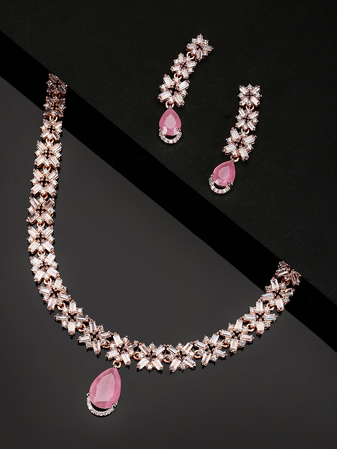 

Priyaasi Pink Rose Gold-Plated CZ-Studded Handcrafted Jewellery Set