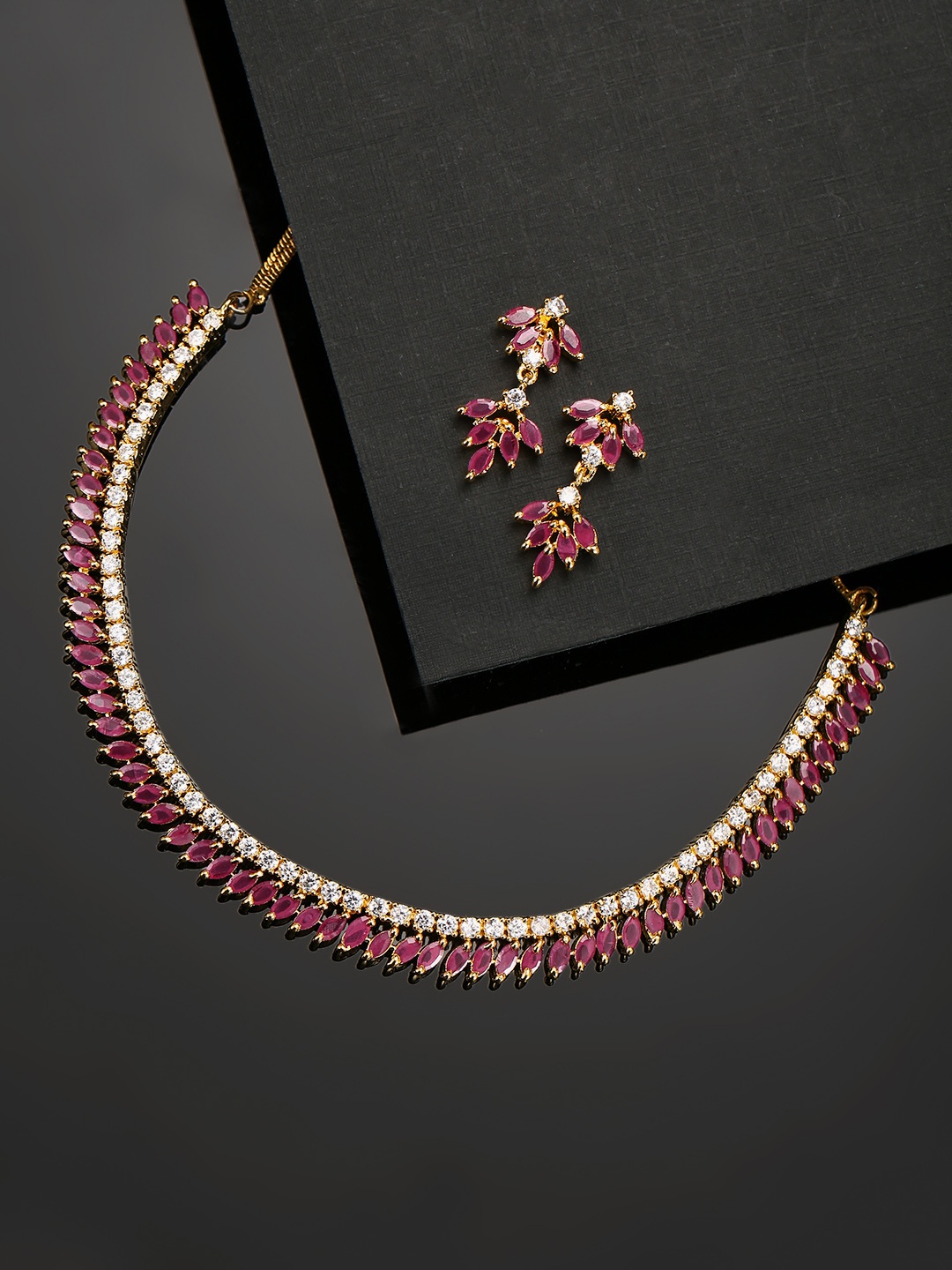 

Priyaasi Pink Gold-Plated American Diamond Studded Handcrafted Jewellery Set