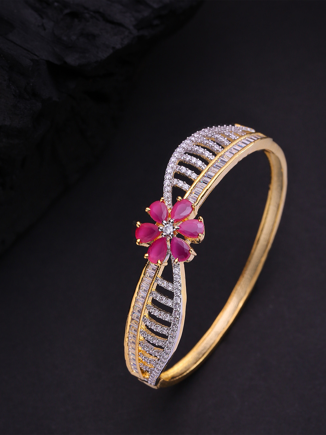 

Priyaasi Pink Gold-Plated AD-Studded Handcrafted Bangle Style Bracelet