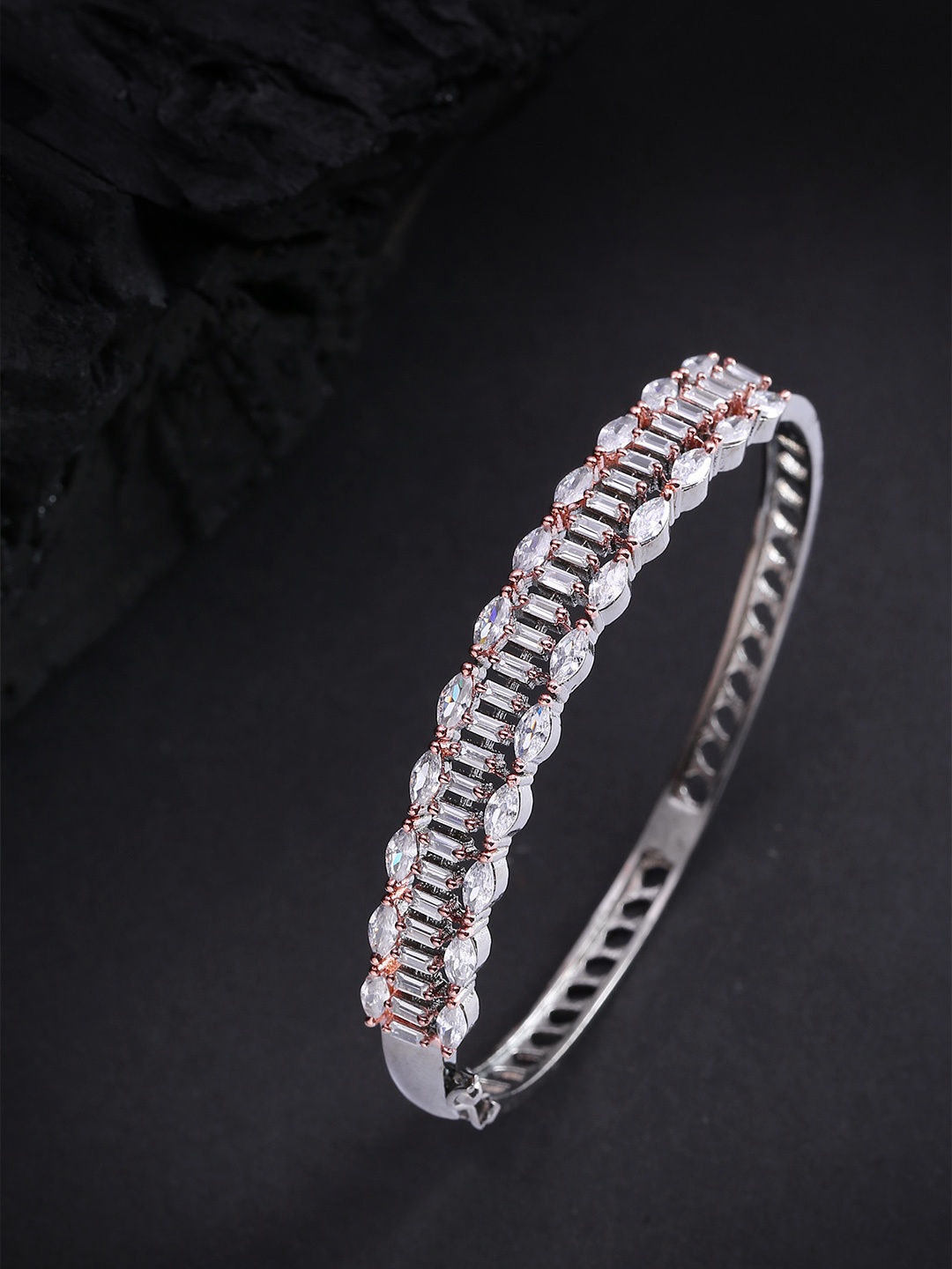 

Priyaasi Oxidised Silver-Plated CZ-Studded Bangle Style Bracelet