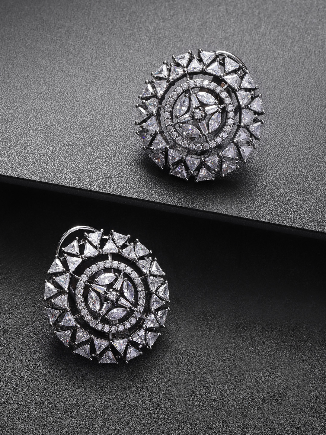 

Priyaasi Silver-Plated Stone-Studded Handcrafted Circular Studs