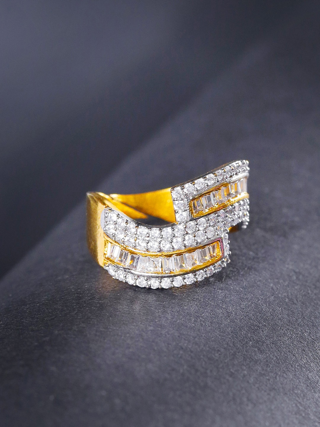 

Priyaasi Gold-Plated American Diamond Studded Handcrafted Adjustable Finger Ring