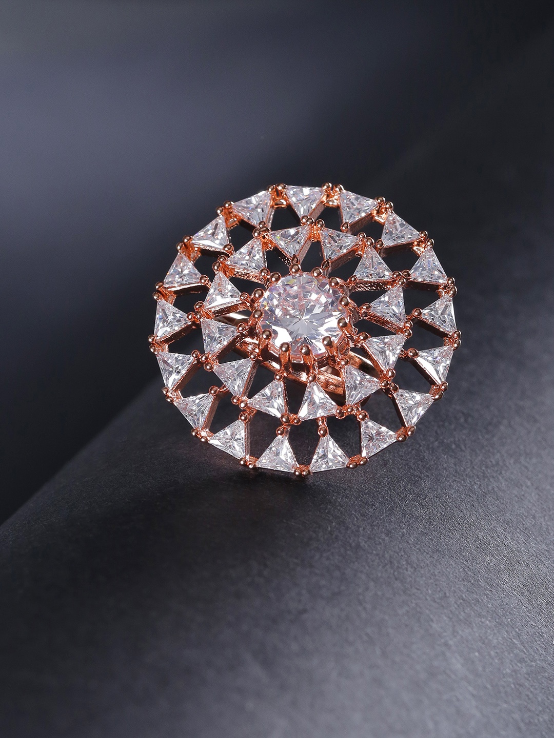 

Priyaasi Rose Gold-Plated AD Studded Circular Handcrafted Adjustable Finger Ring