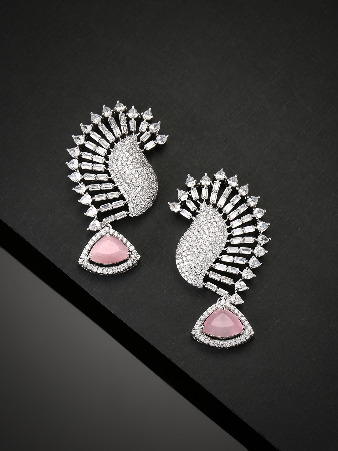 

Priyaasi Silver-Plated Stone Studded Handcrafted Contemporary Drop Earrings