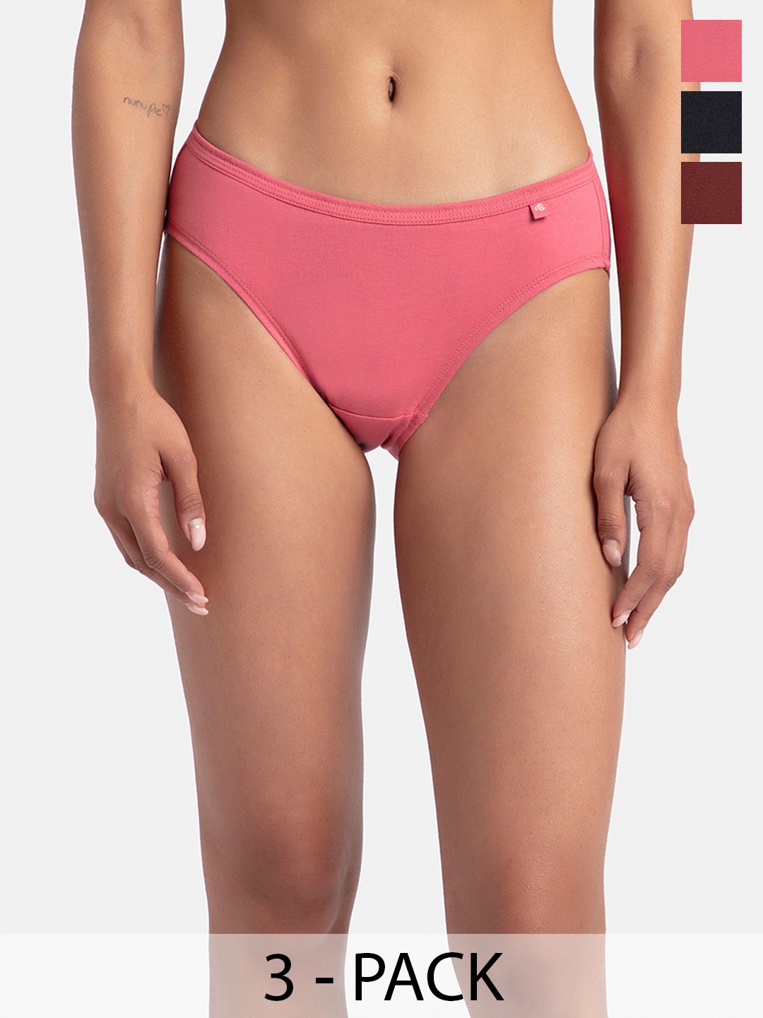 

Jockey Pack of 3 Medium Coverage Super Combed Cotton StayFresh Bikini-1410, Black