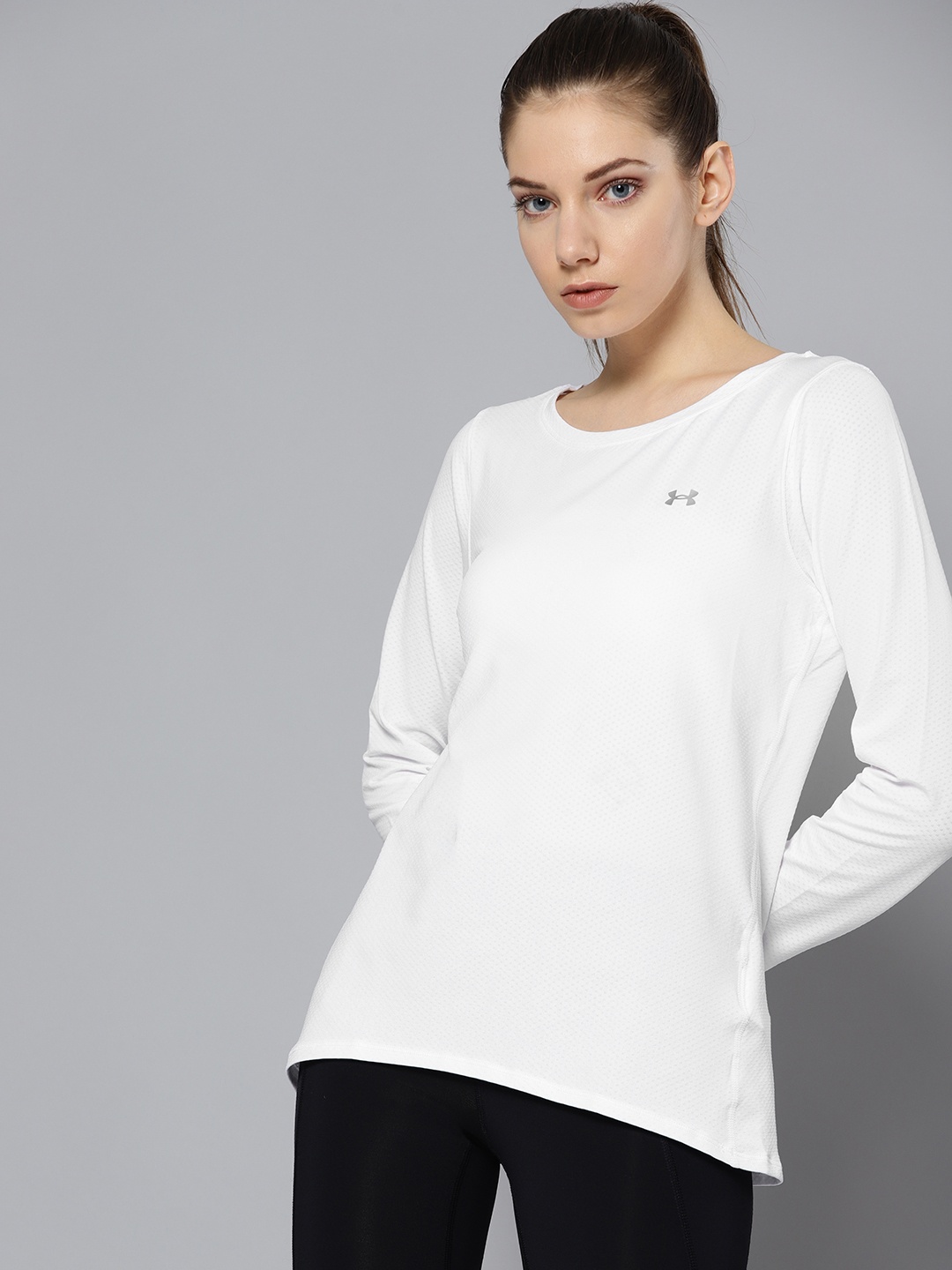 

UNDER ARMOUR Women White Self-Design HeatGear Fitted T-shirt