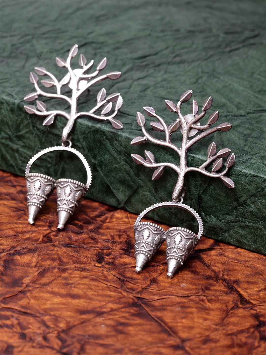 

PANASH Silver-Plated Oxidized Tree Shape Classic Drop Earrings