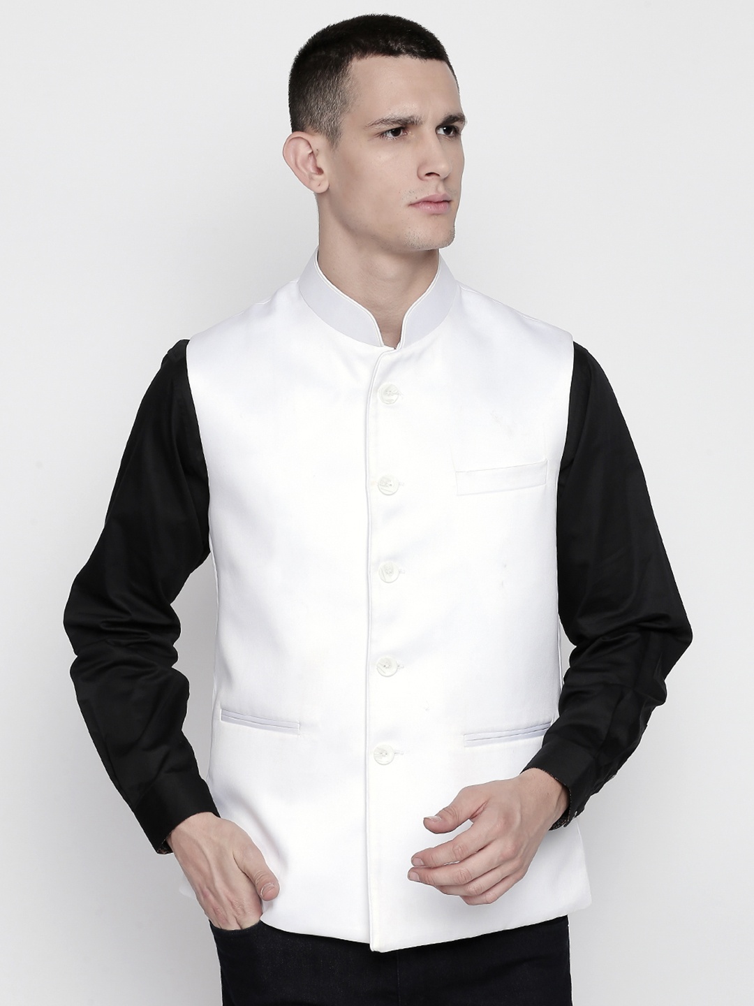 

Blacksmith Men White Solid Nehru Jacket