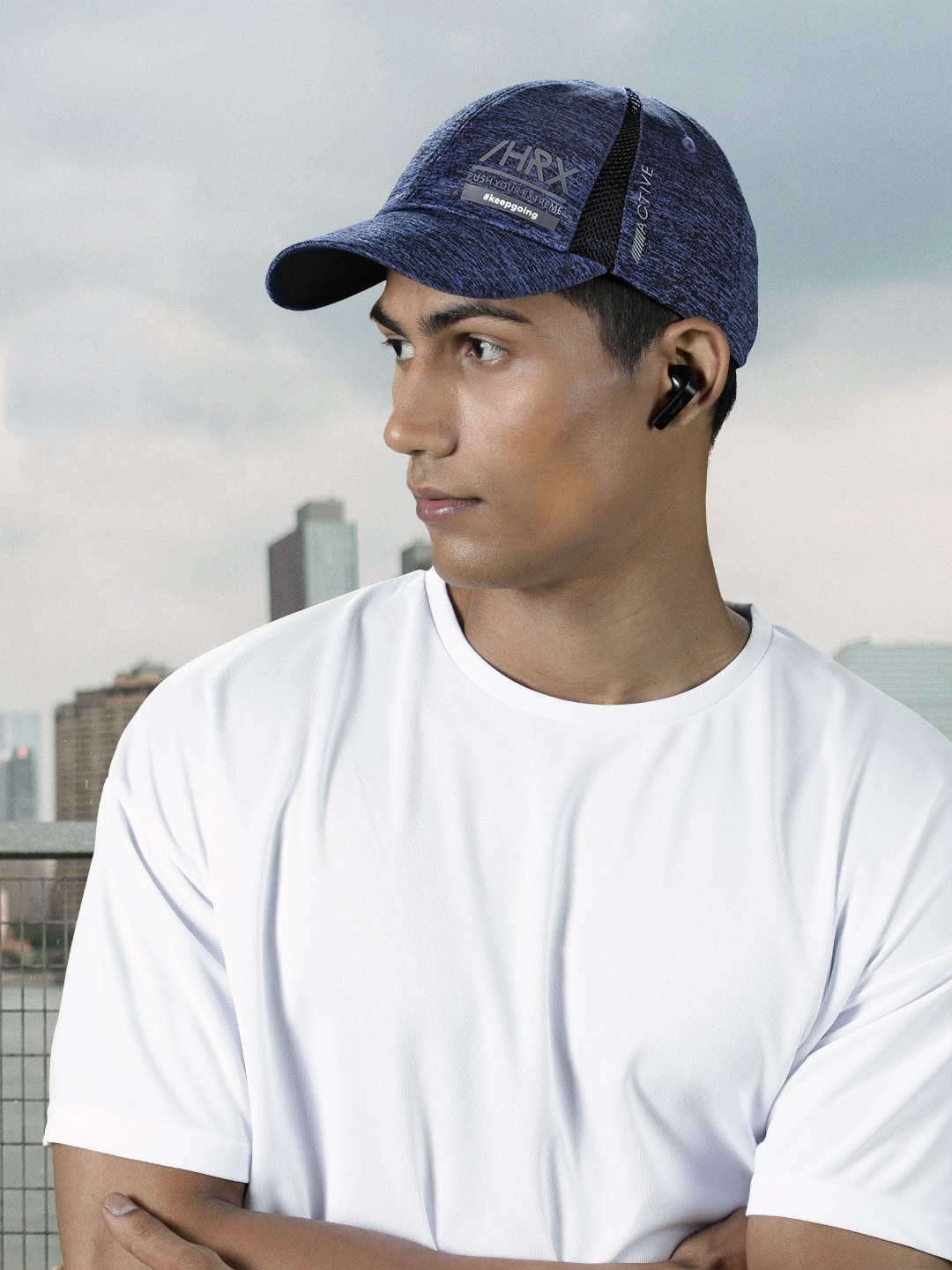 

HRX by Hrithik Roshan Men Navy Blue Melange Solid Training Dry Fit Sweatband Cap