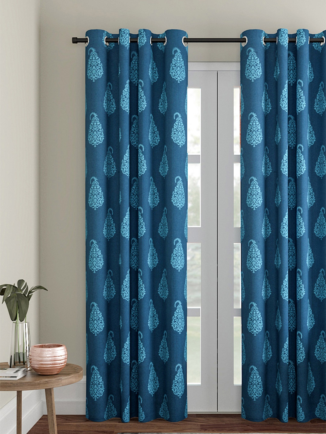 

Soumya Blue Ethnic Printed Single Room Darkening Door Curtain