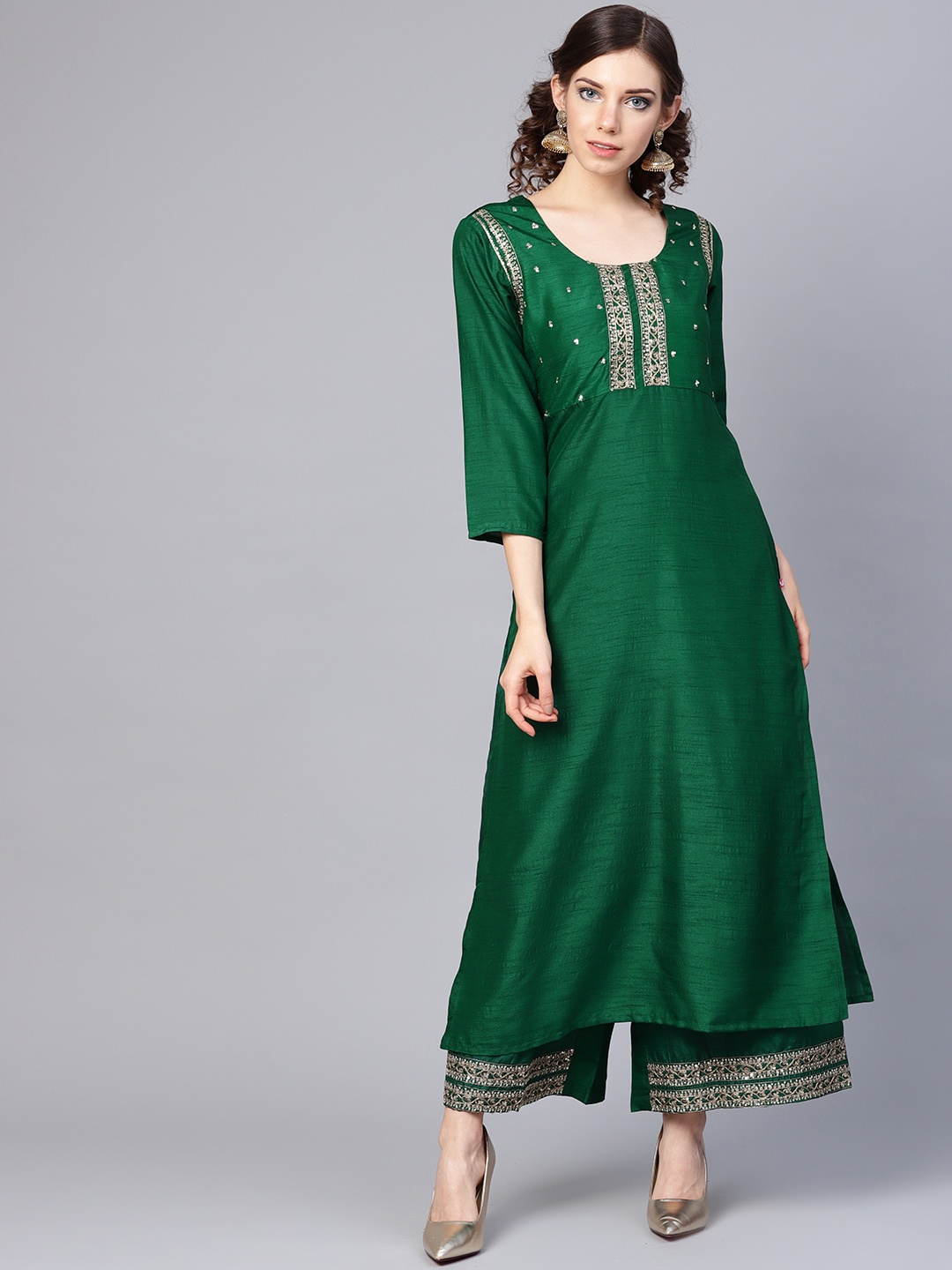 

Varanga Women Green Yoke Design Kurta with Palazzos