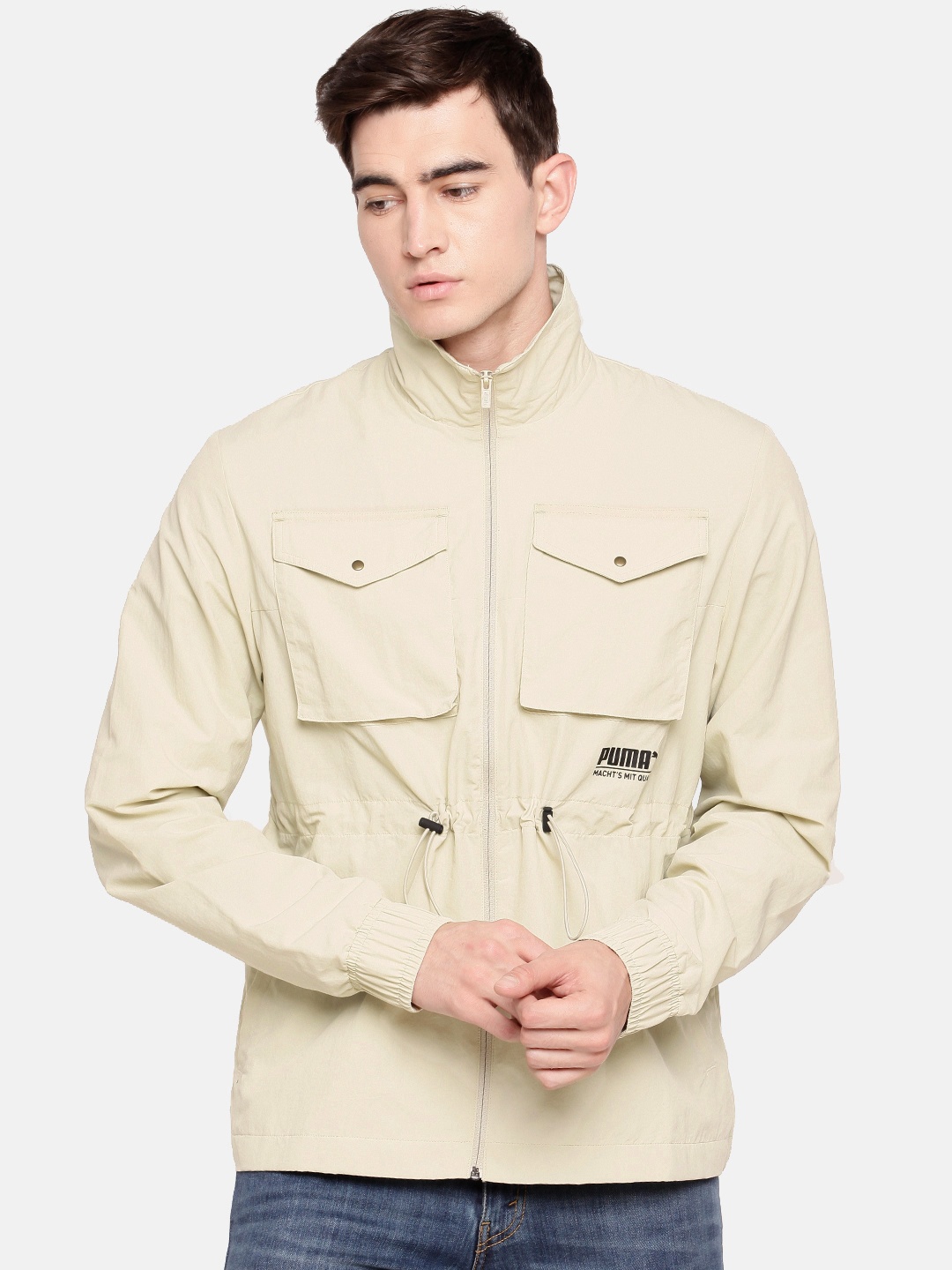 

Puma Men Off-White Solid Sporty Jacket