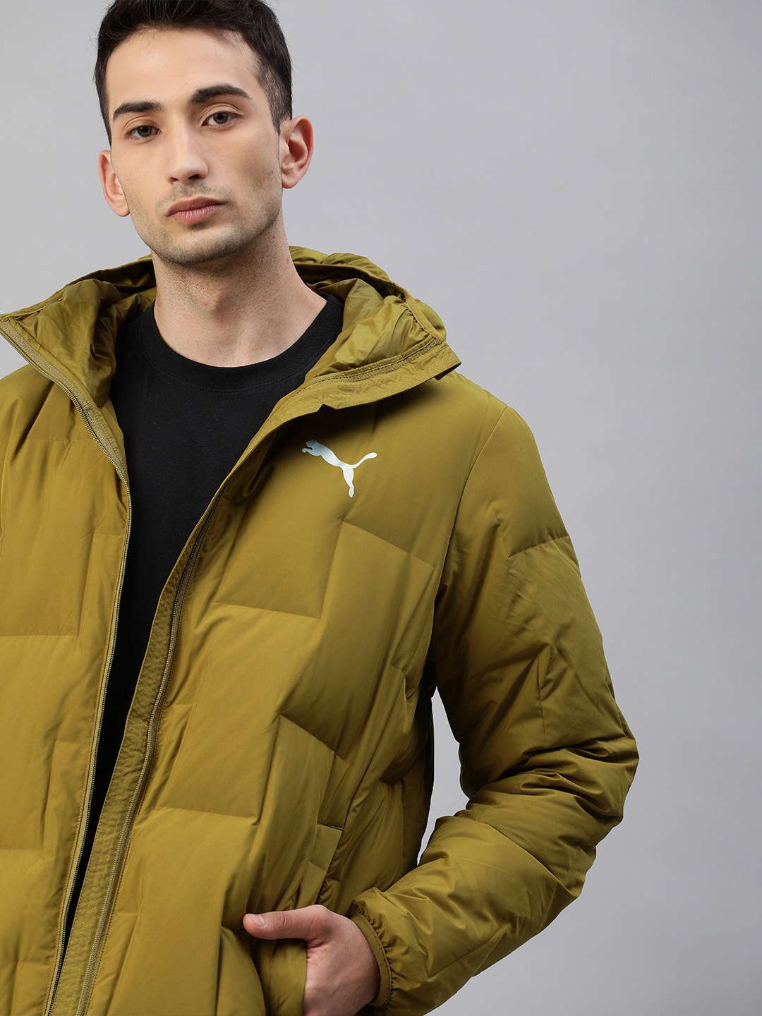 

Puma Men Olive Green Solid Downguard 600 WarmCell Quilted Jacket