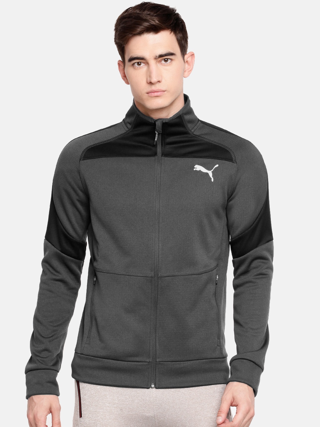 

Puma Men Charcoal Grey Solid Evostripe Warm Track Jacket Sporty Track Jacket