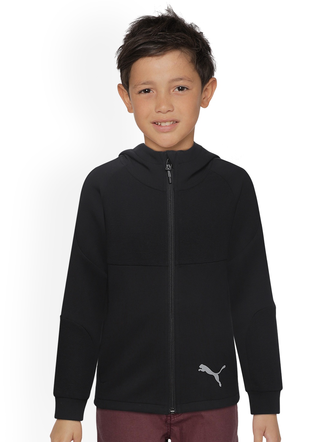 

Puma Boys Black Solid Evostripe Hooded Sweatshirt