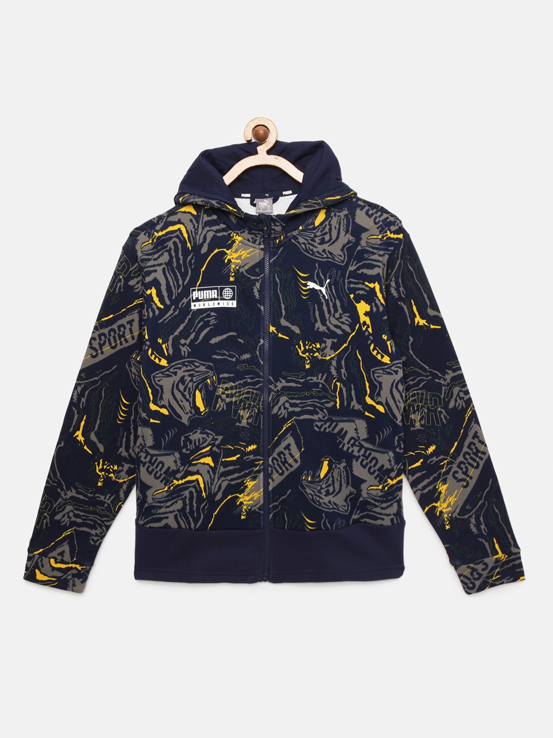 

Puma Boys Blue Abstract Printed Pure Cotton Bomber Jacket