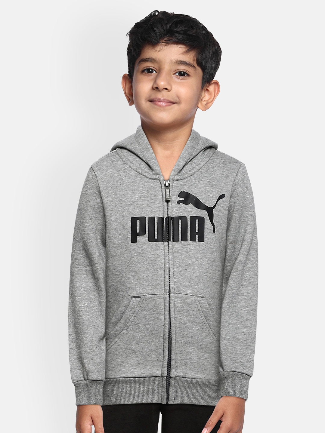 

Puma Boys Grey Printed ESS Logo Hooded Sporty Jacket