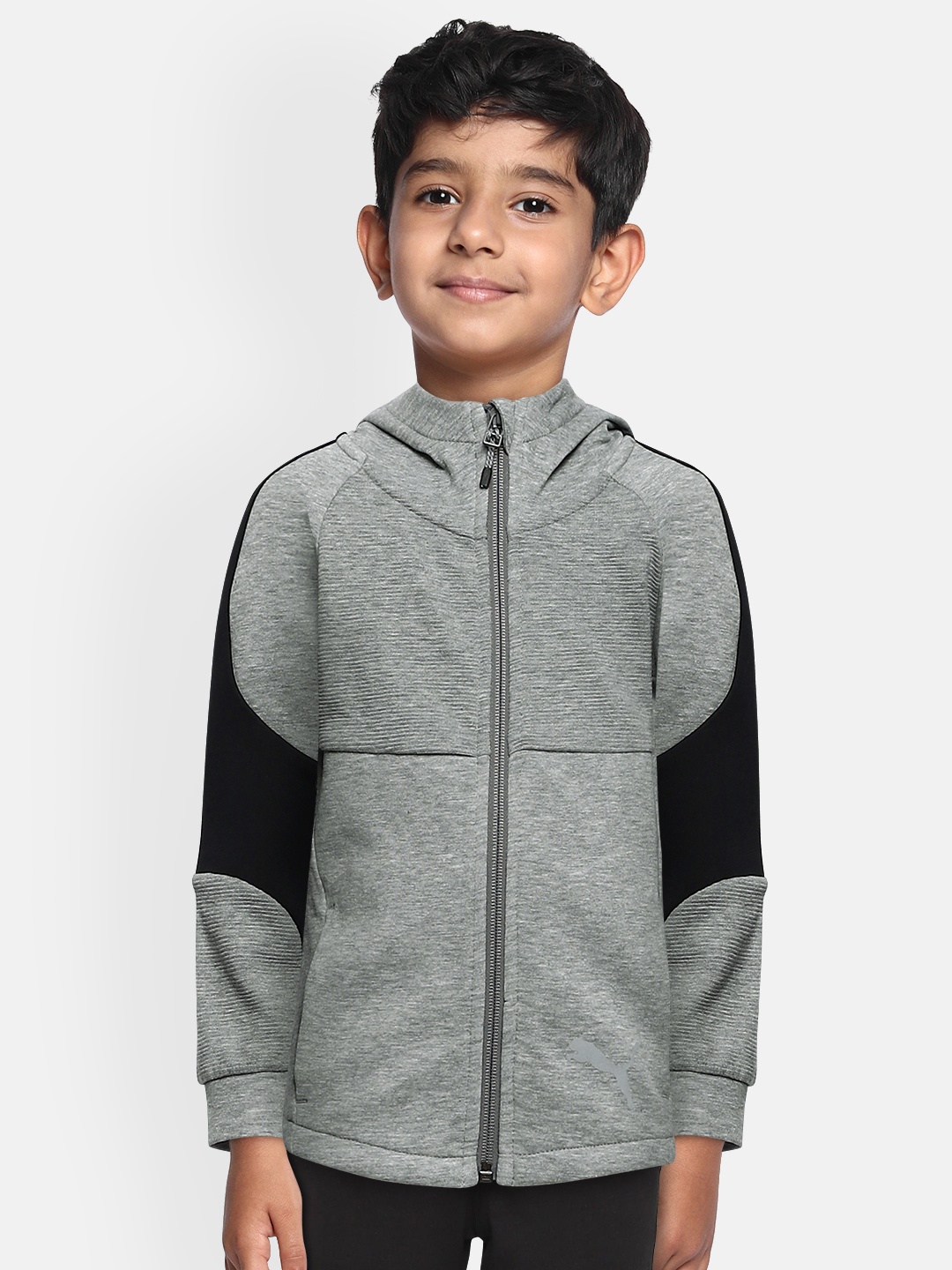 

Puma Boys Grey Self Design Evostripe Hooded Sweatshirt