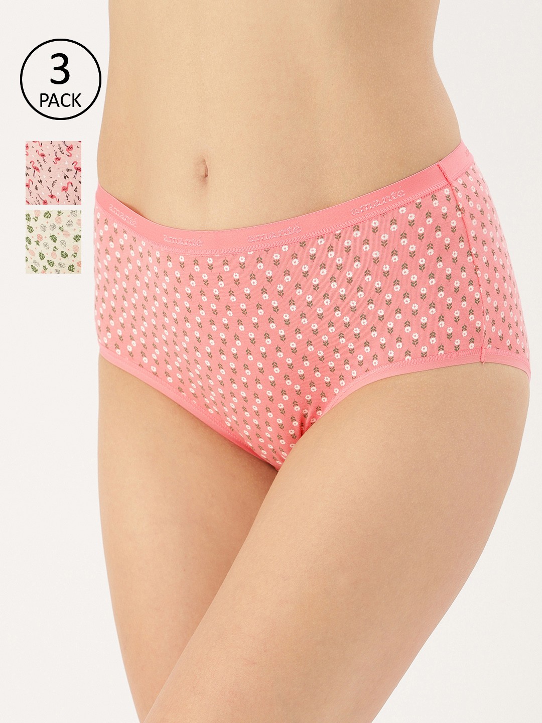 

Women Pack of 3 Printed High Rise Full Briefs PPK53101-C307, Pink