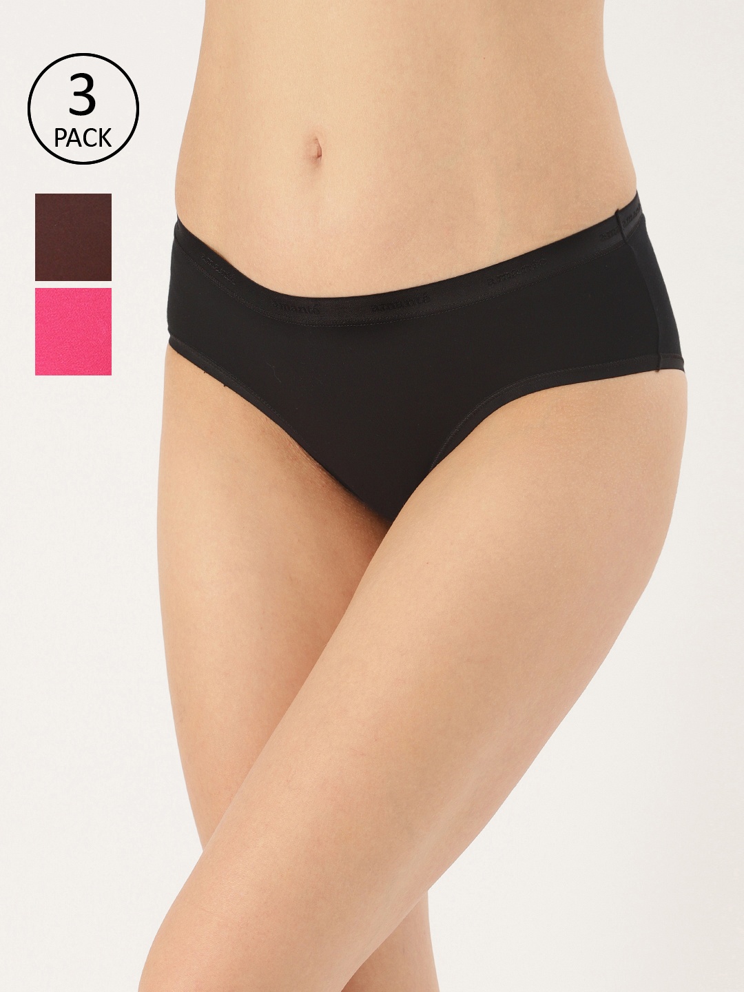 

Amante Women Pack of 3 Solid Low-Rise Hipster Briefs PPK43001, Black