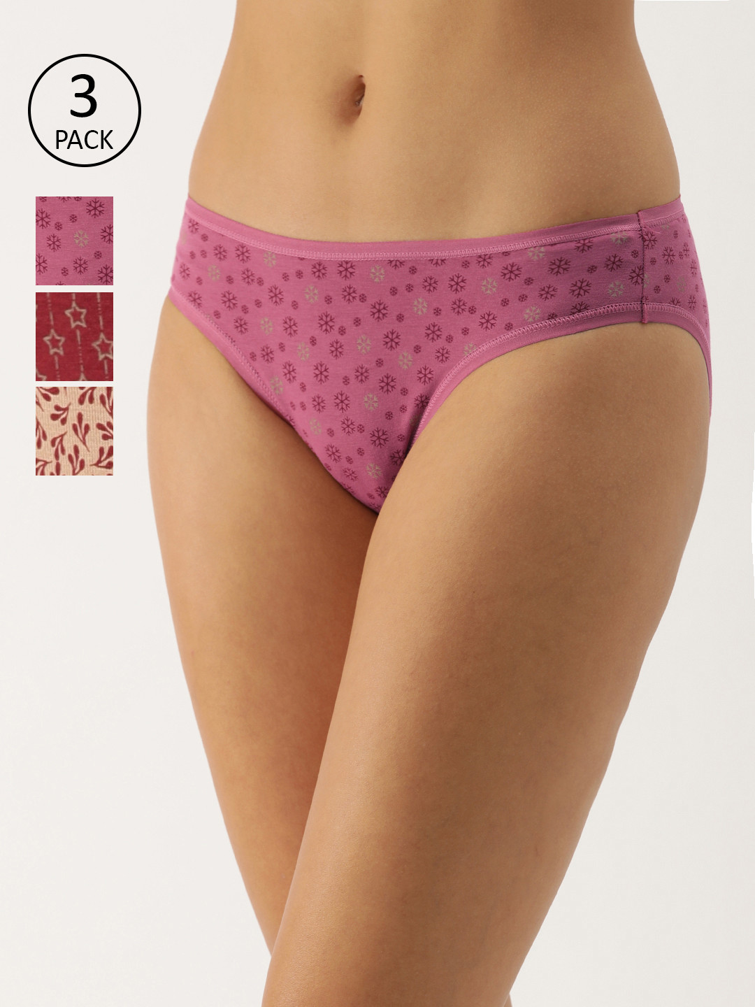 

Amante Women Pack Of 3 Printed Low Rise Bikini Briefs PPK33102, Pink