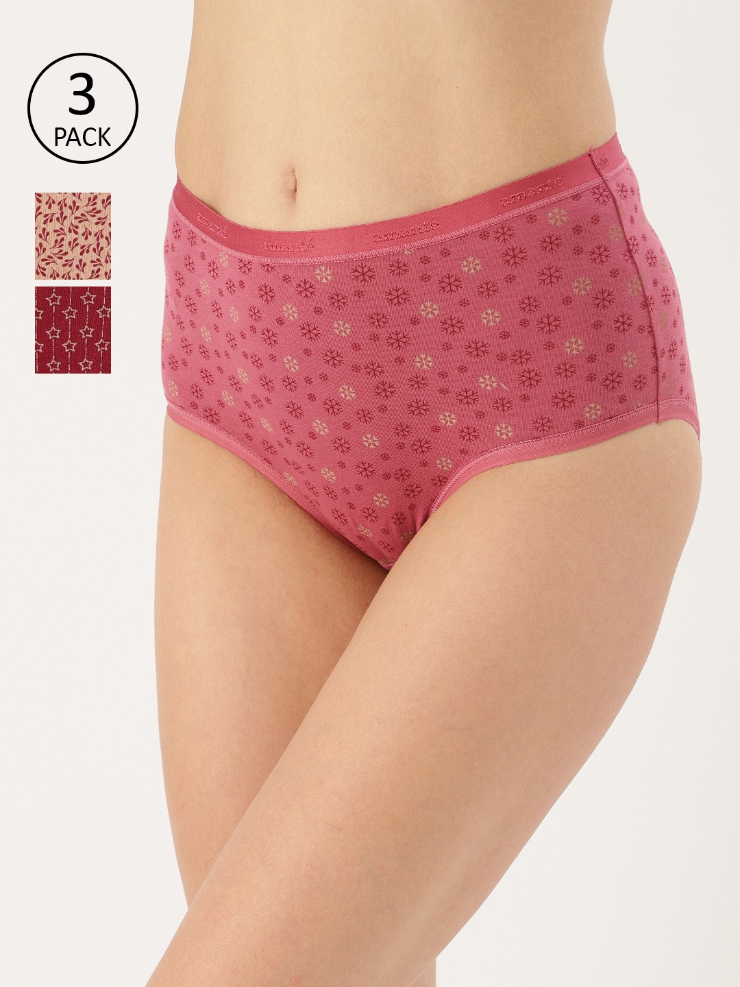 

Women Pack of 3 Printed High Rise Full Briefs PPK53101, Pink