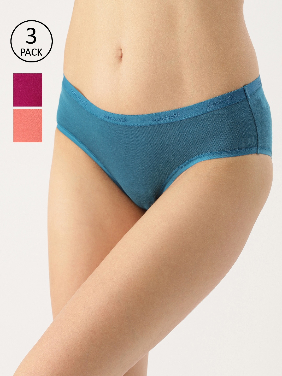 

Amante Women Pack of 3 Solid Hipster Briefs PPK43001, Teal