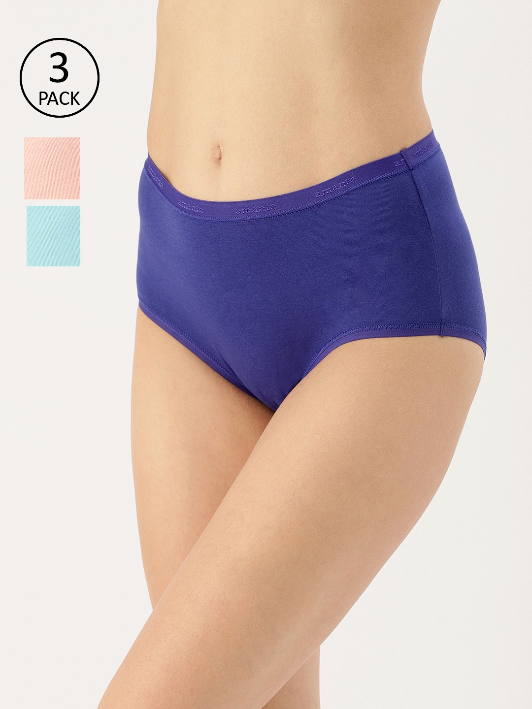 

Amante Women Solid Pack of 3 High Rise High Waist Basic Brief - PPK53001, Navy blue