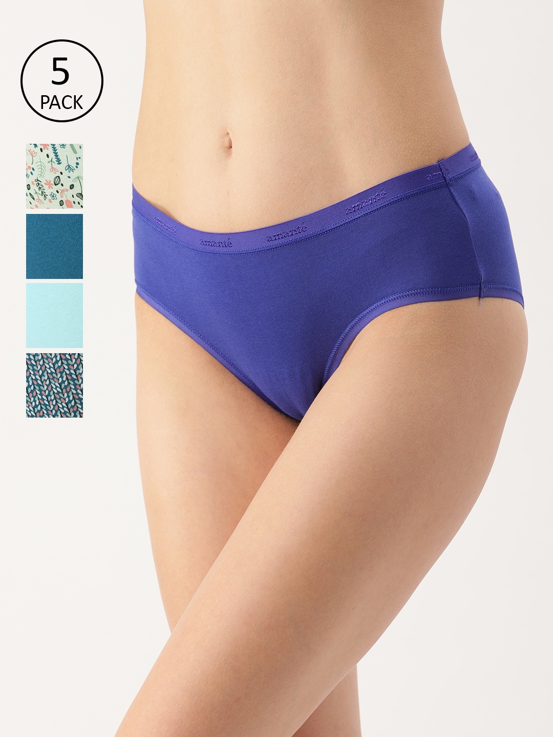 

Amante Women Pack of 5 Printed Low Rise Hipster Briefs PPK45301, Assorted