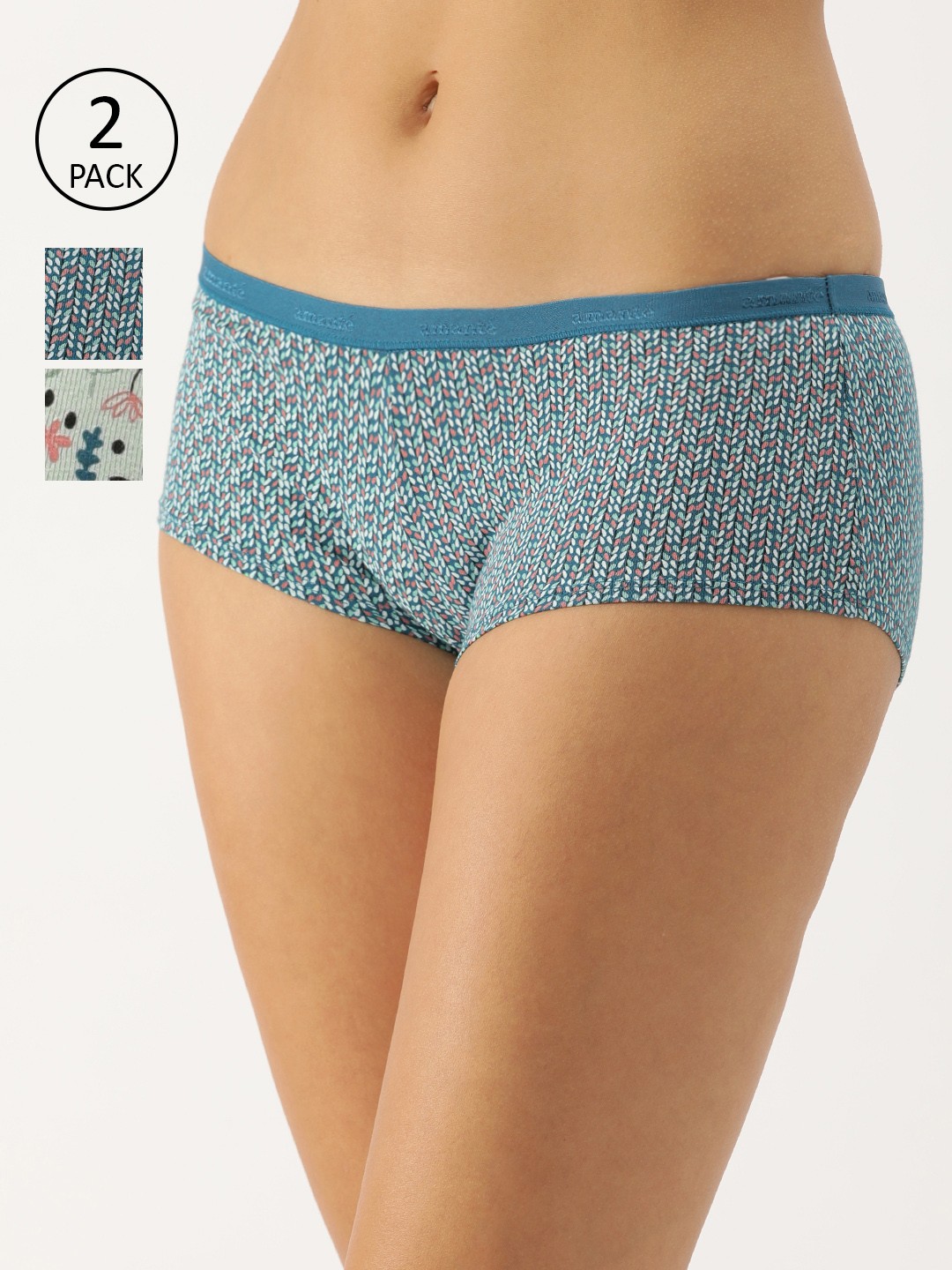 

Amante Women Pack Of 2 Printed Low Rise Boy Shorts Briefs PPK62101-C311, Blue