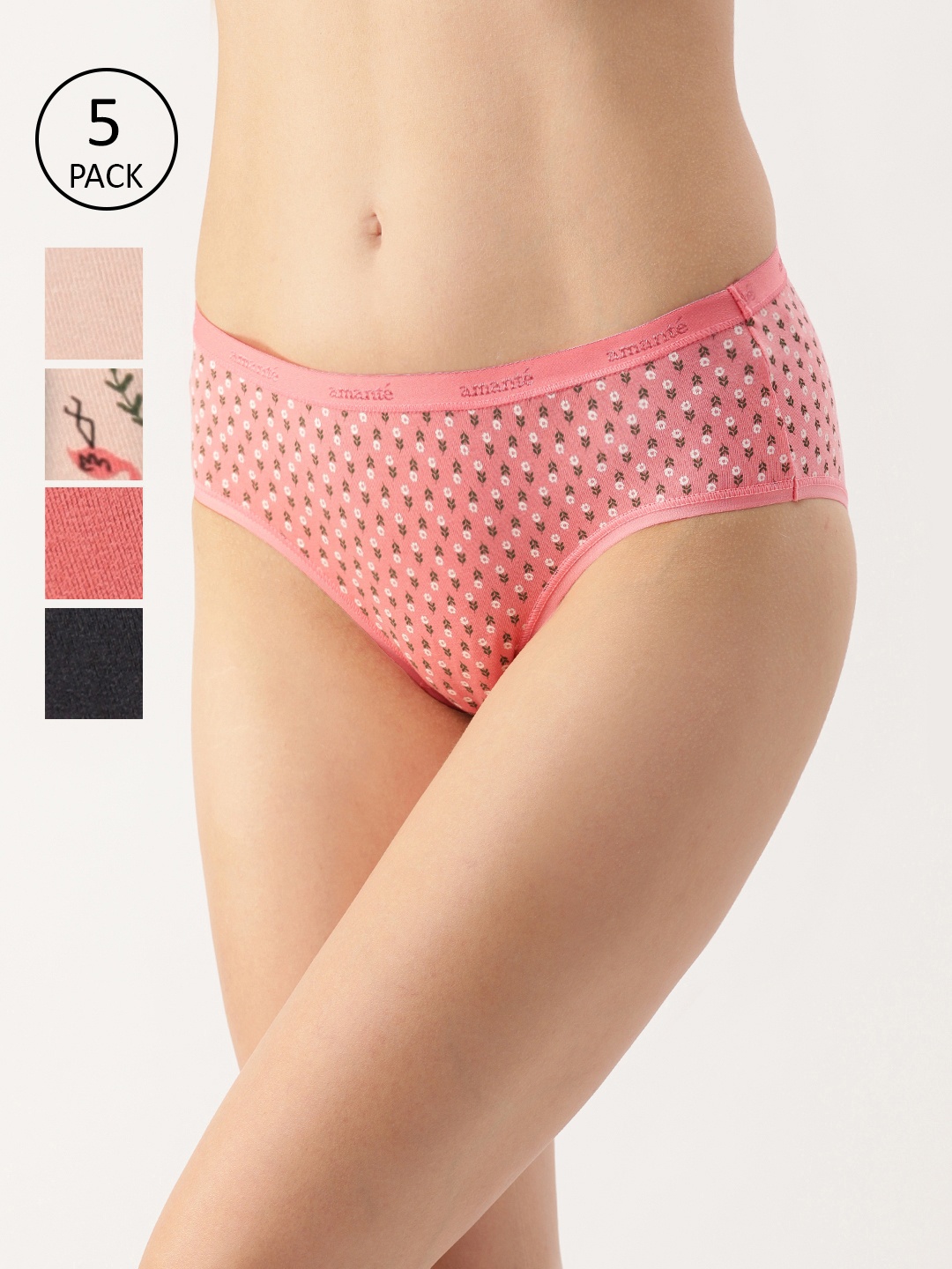 

Amante Women Pack of 5 Printed Low Rise Hipster Briefs PPK45301, Assorted