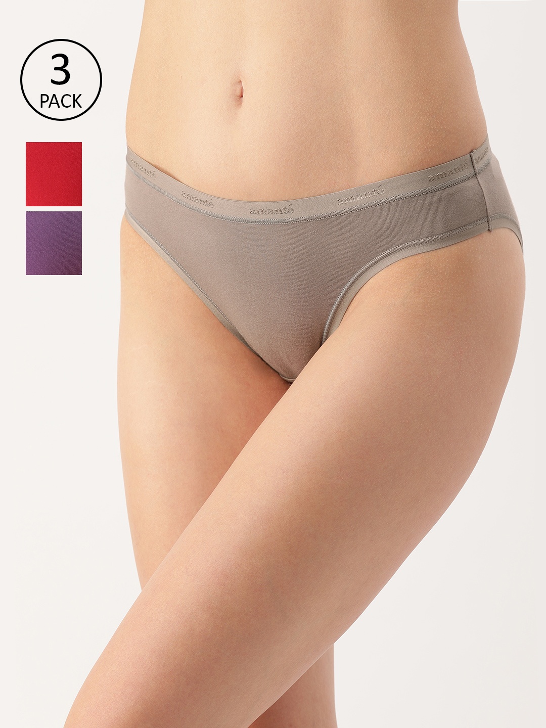 

Amante Women Solid Pack of 3 Low Rise Bikini Briefs PPK33001, Mauve