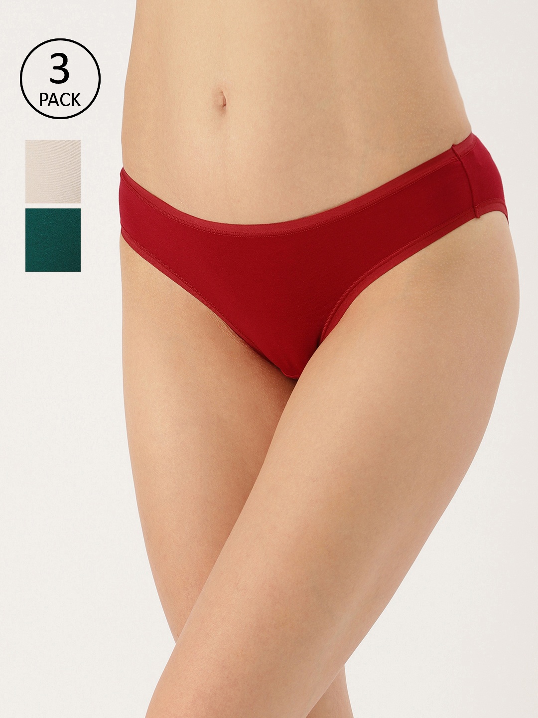 

Amante Women Solid Pack of 3 Low Rise Bikini Briefs PPK33002, Red