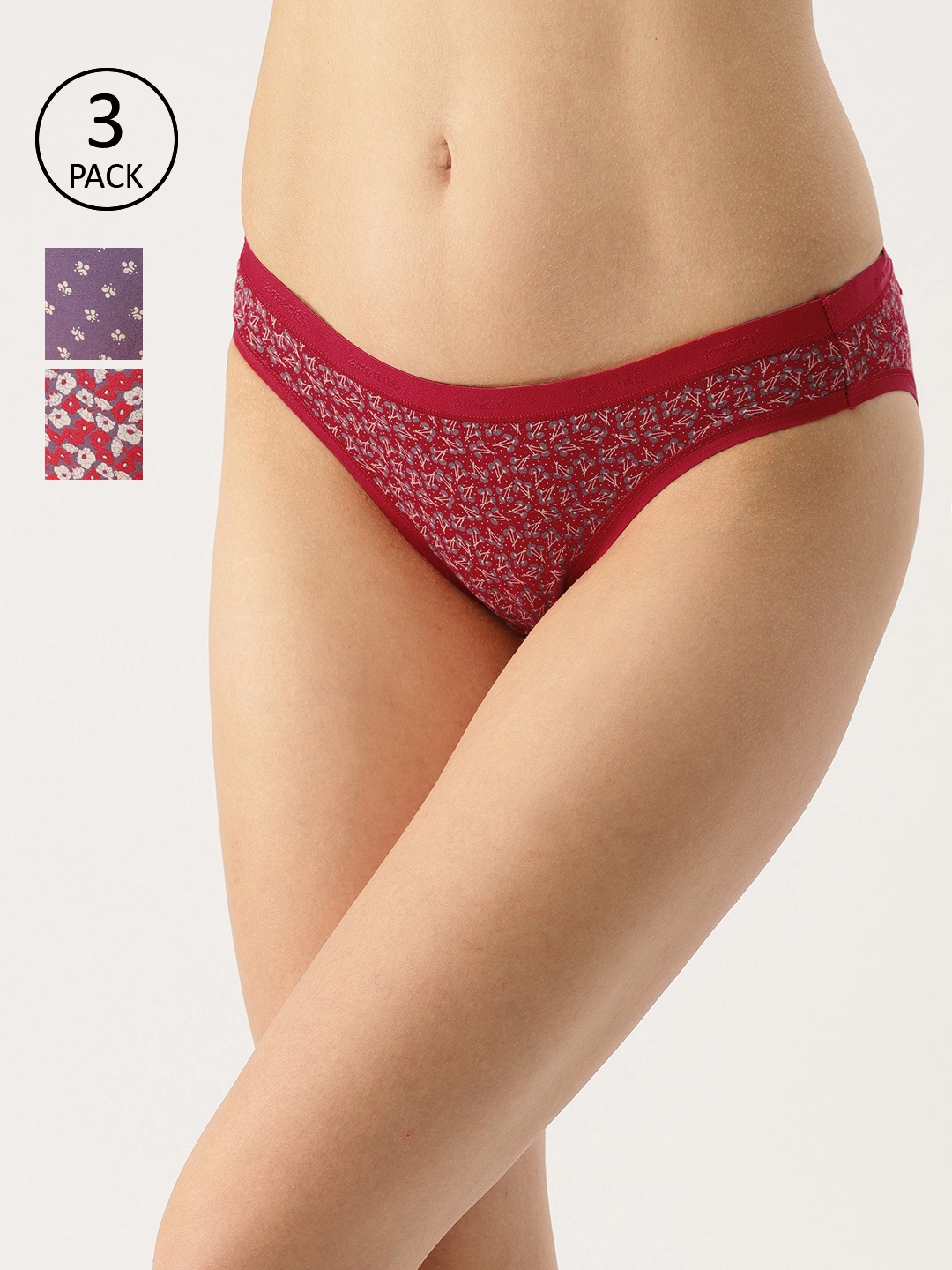 

Amante Women Printed Pack of 3 Low Rise Bikini Briefs PPK33102, Red