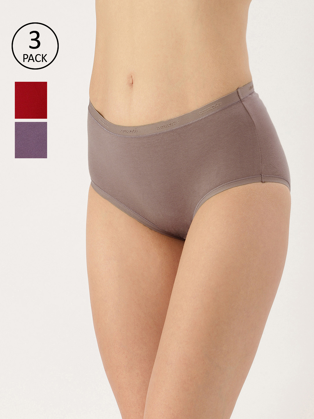 

Women Pack of 3 Solid High Rise Full Briefs PPK53001, Red