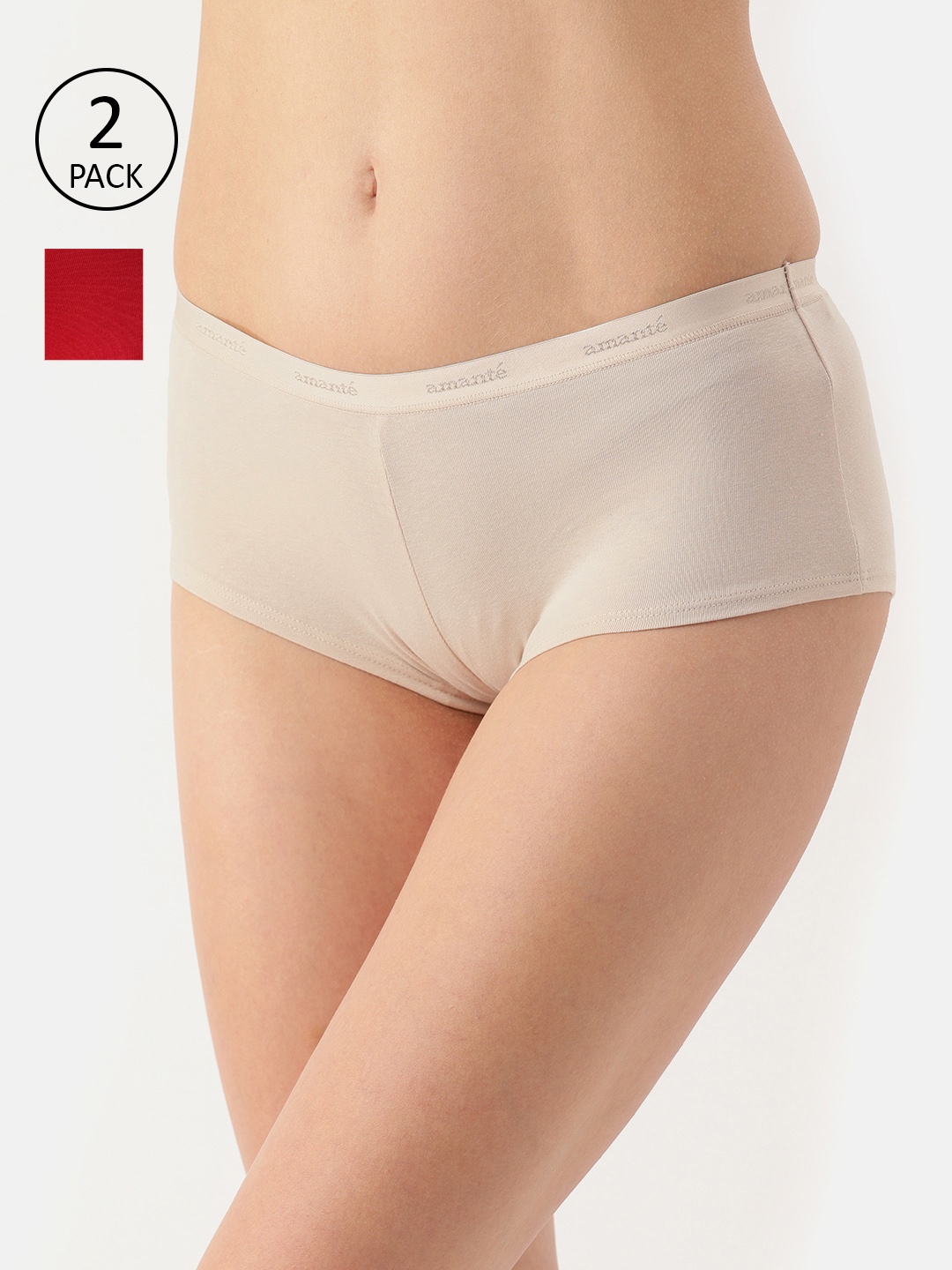 

Amante Women Pack of 2 Low Rise Boyshort Brief - PPK62001, Red