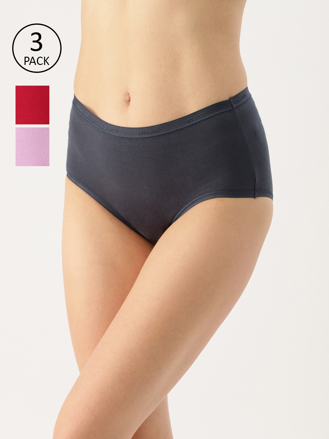 

Amante Women Pack of 3 Solid High Rise High Waist Basic Brief - PPK53001, Charcoal