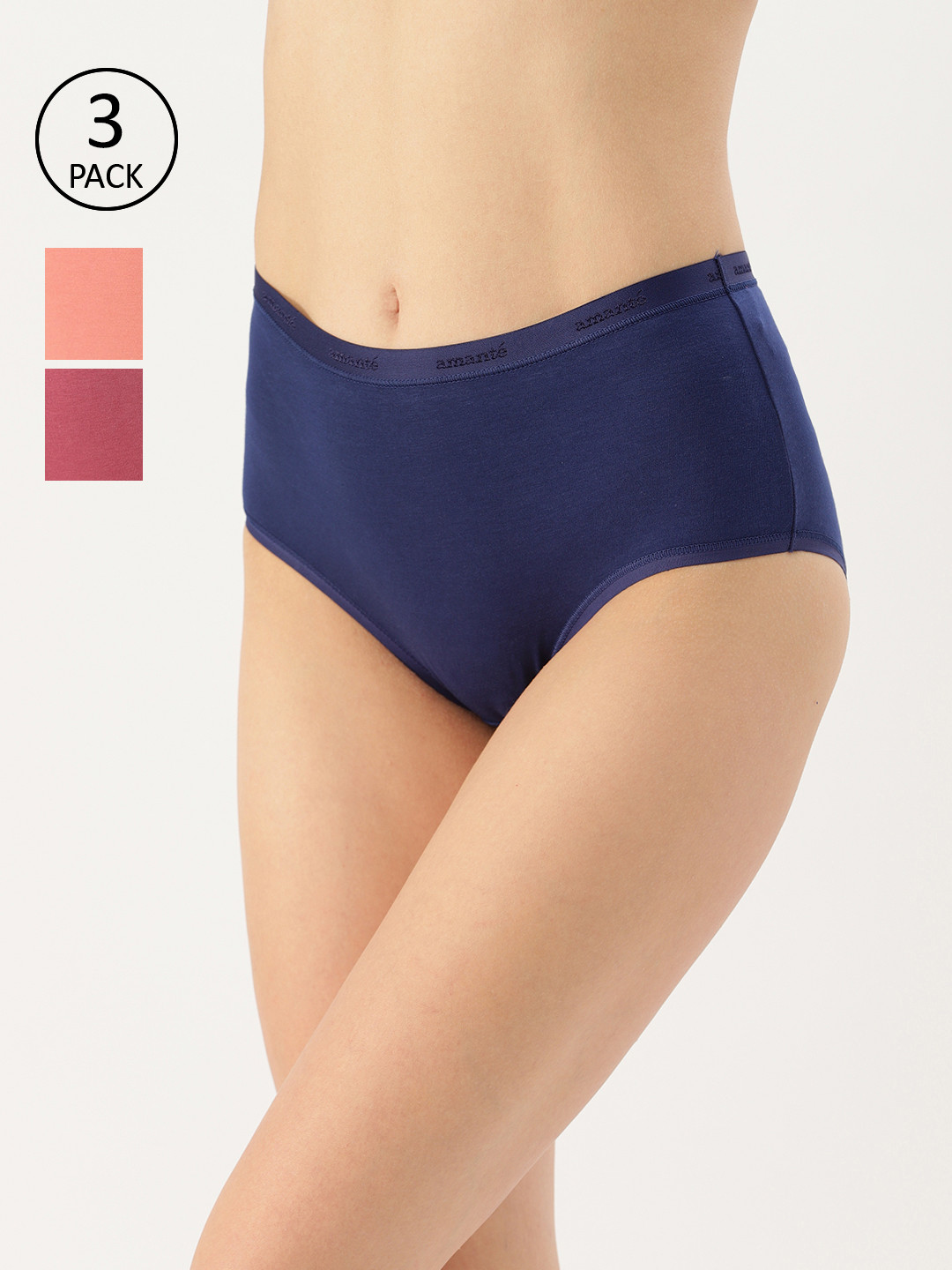 

Women Pack of 3 Solid High Rise Full Briefs PPK53001, Navy blue