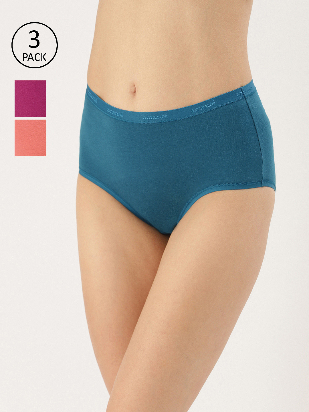 

Women Pack of 3 Solid High Rise Full Briefs PPK53001, Blue