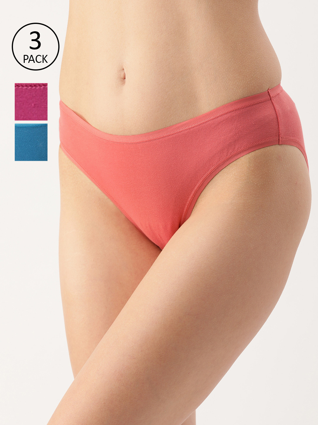 

Amante Women Pack of 3 Solid Low Rise Bikini Briefs PPK33002, Pink