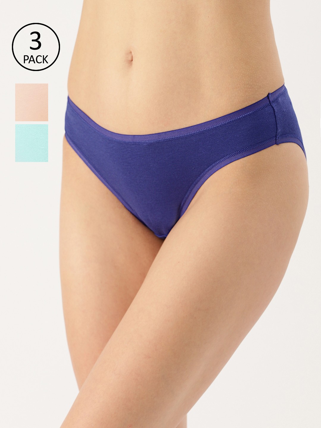 

Amante Women Solid Pack of 3 Low Rise Bikini Briefs PPK33002, Navy blue