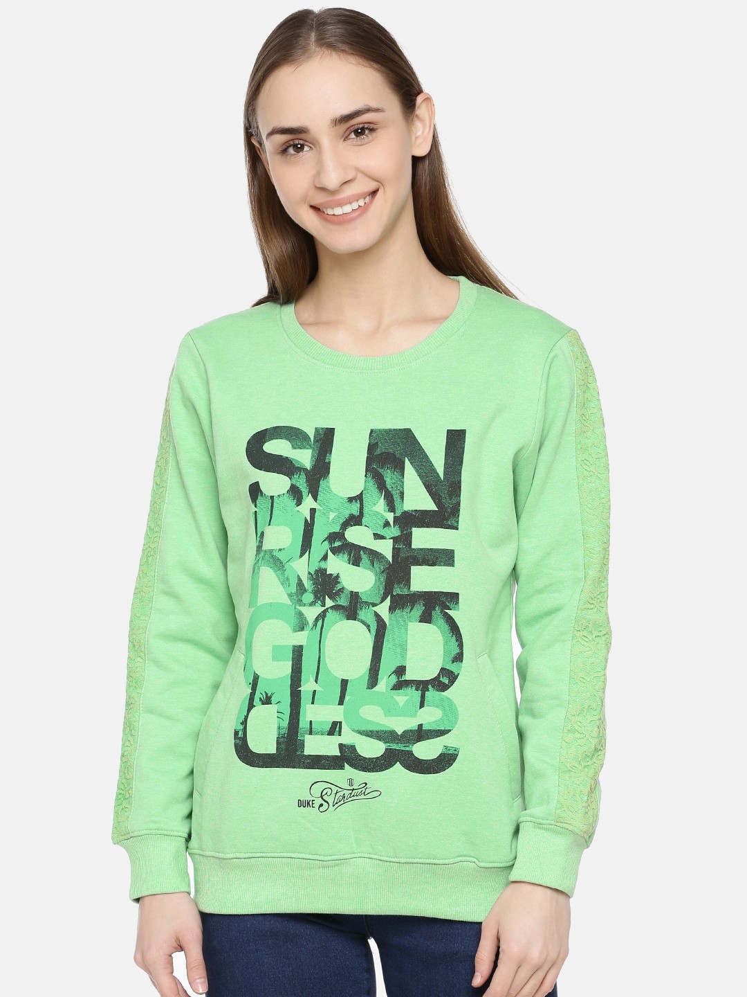 

Duke Women Green Printed Pullover Sweatshirt