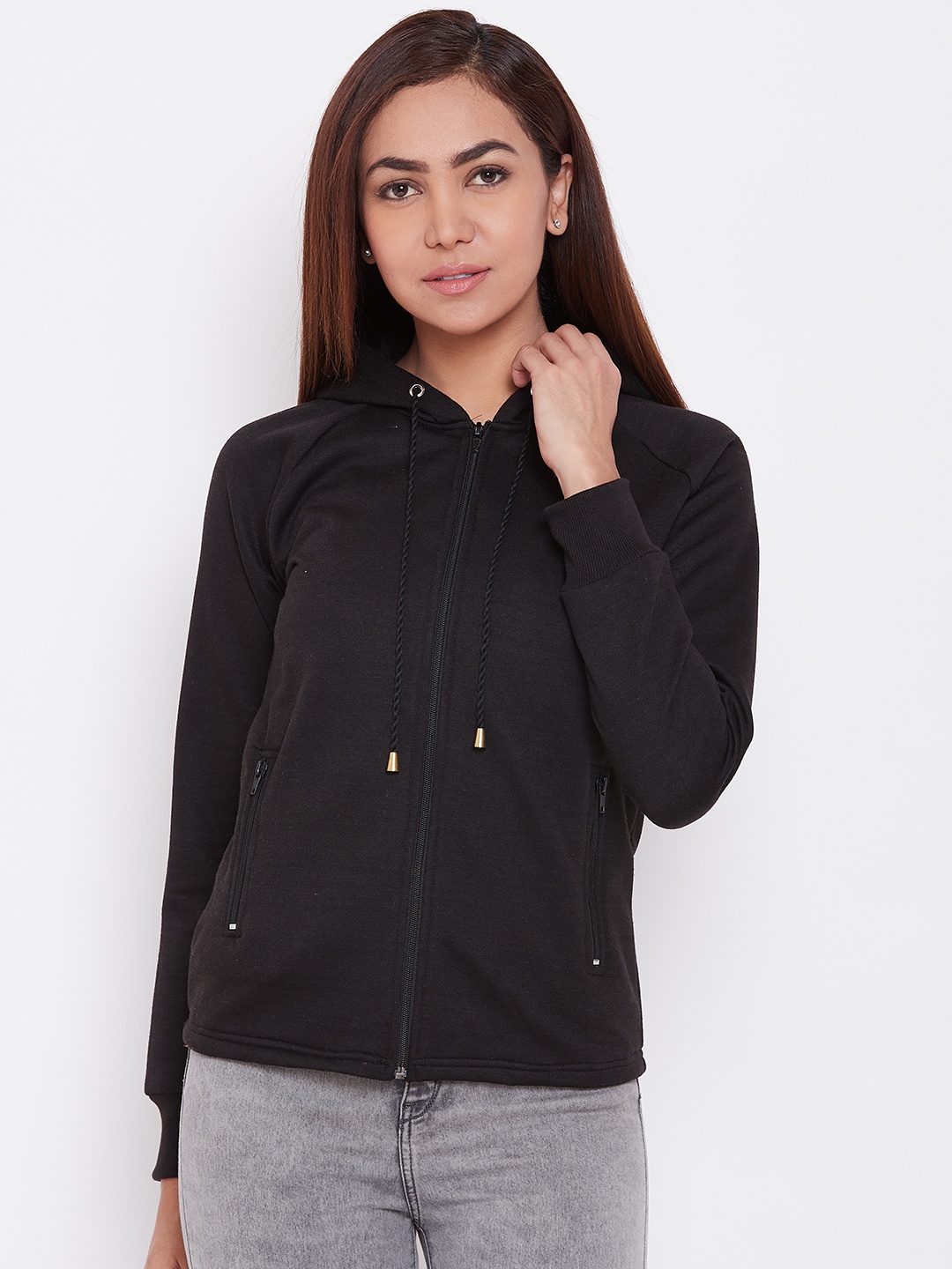 

Alsace Lorraine Paris Women Black Solid Hooded Sweatshirt