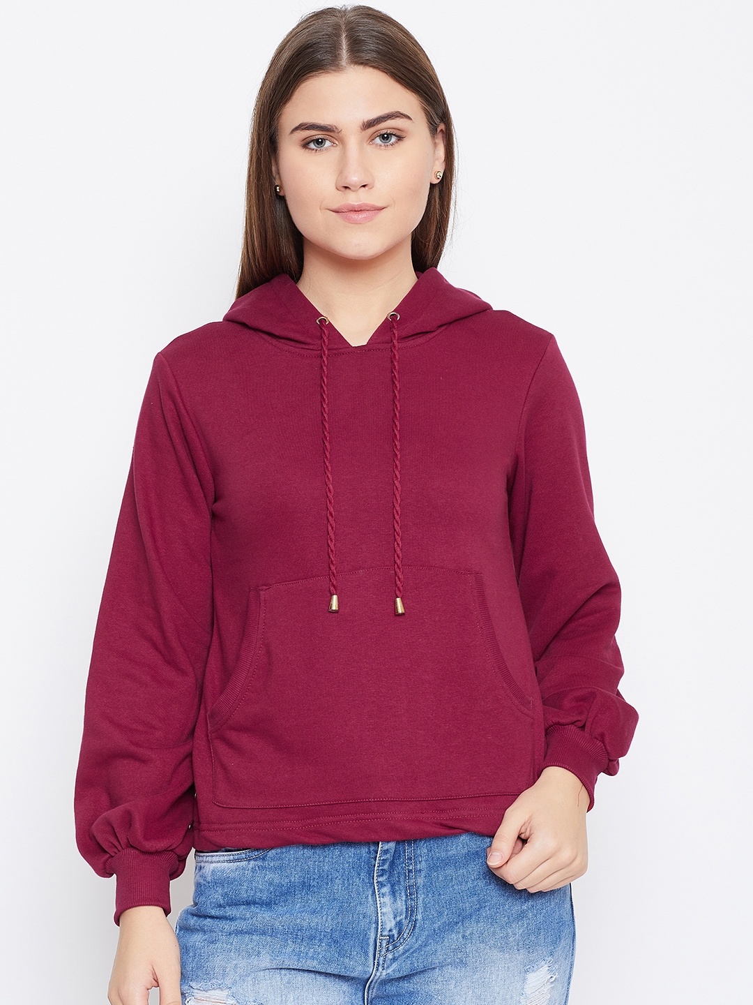 

Alsace Lorraine Paris Women Maroon Solid Hooded Sweatshirt
